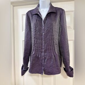Coldwater Creek Pintuck A-line Button Front Purple Shimmer Shirt.